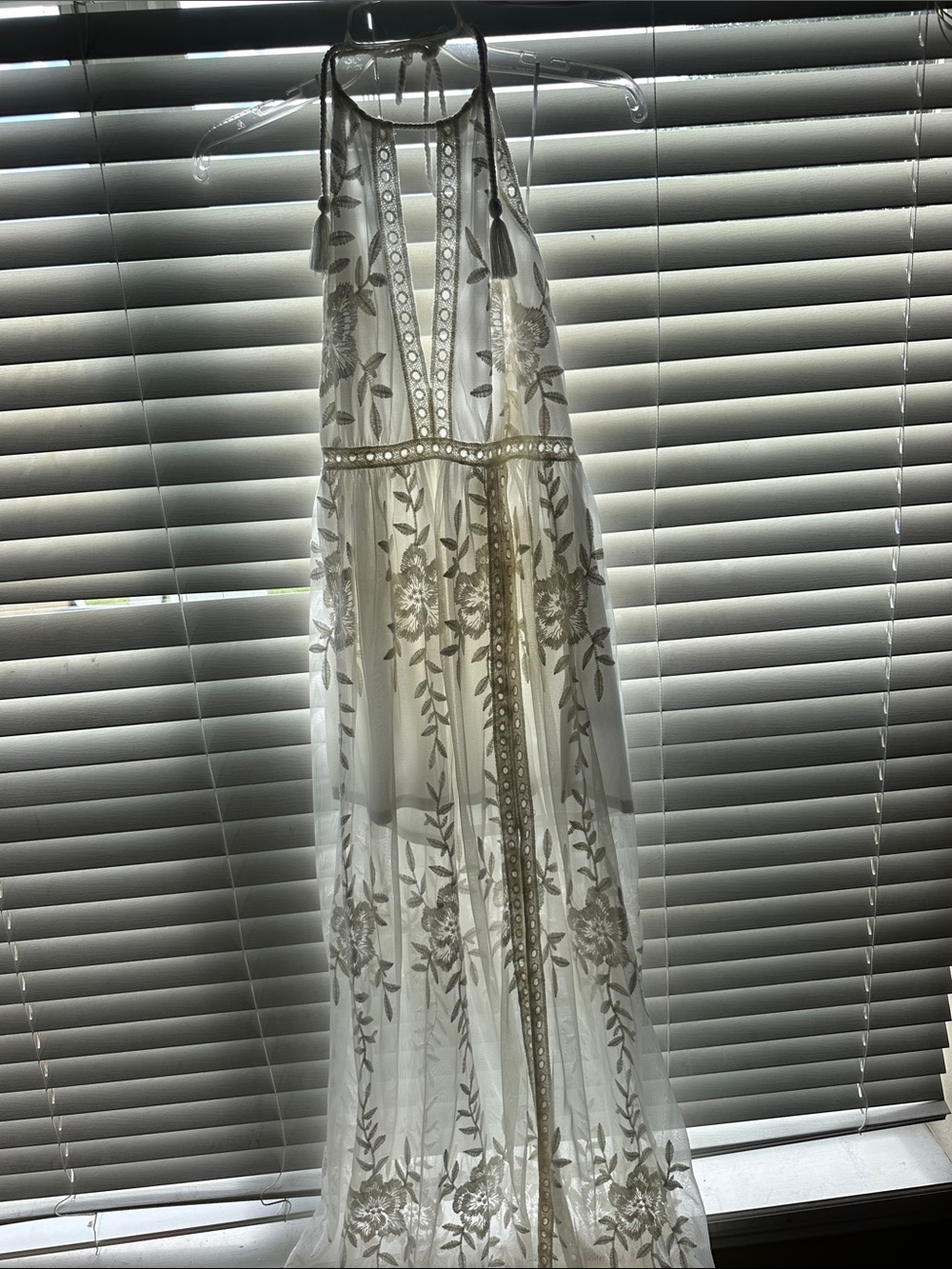 Sheer Embroidered Halter Maxi Dress in Ivory. New with tags!